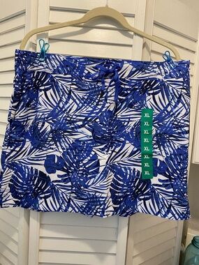 SPEEDO Women’s “Swim Skort w/Elastic Tie Waist” Size XL Blue Floral UPF-50+ NWT